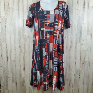 LBISSE Womens Dress S Red Blue Short Sleeve A-Line Stretch Geometric Print AK2